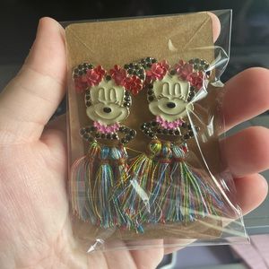 Disney Minnie Mouse Hula Tassel rhinestone Earrings NEW